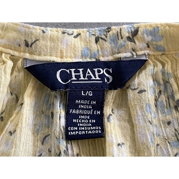 CHAPS | WOMENS BUTTON FRONT PEASANT BOHO BLOUSE YELLOW FLORAL L - Picture 4 of 6